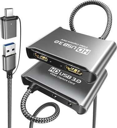 4K HDMI Video Capture Card with Loop-out, 1080P 60Hz USB 3.0 Game Capture Card for Streaming & Recording with Fixed Cable - Compatible with Nintendo Switch/PS5/PS4/Xbox/PC/Camera/OBS - Grey
